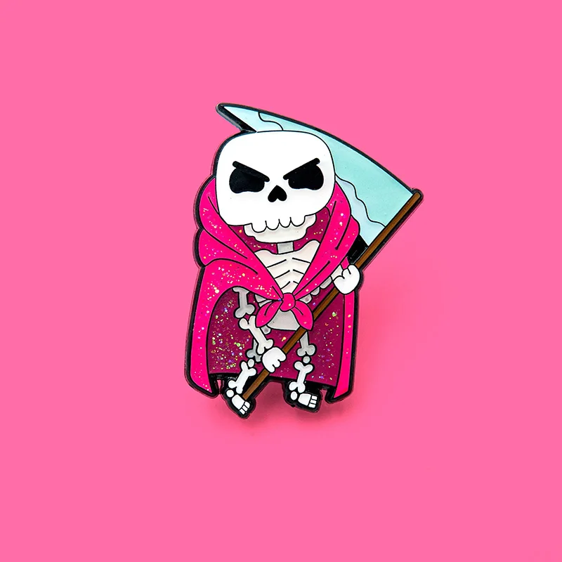 Cartoon Sickle Death Skeleton Pin Brooch Black Cloak Death Hard Enamel for Women Men Hat Bag Clothes Lapel Pin Brosche