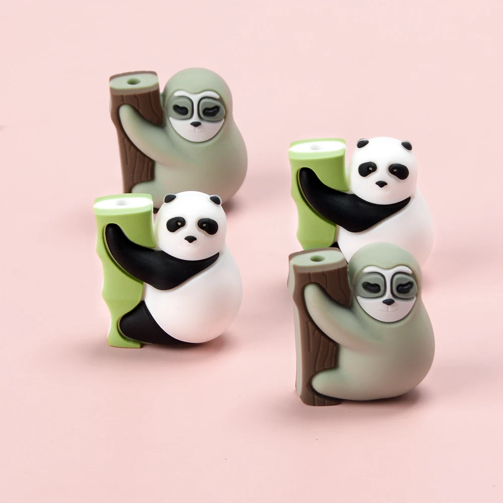 Wholesale New Design 100% BPA Free Food Grade Silicone Sloth And Panda Beads For Baby Teething Pens Focal Beads