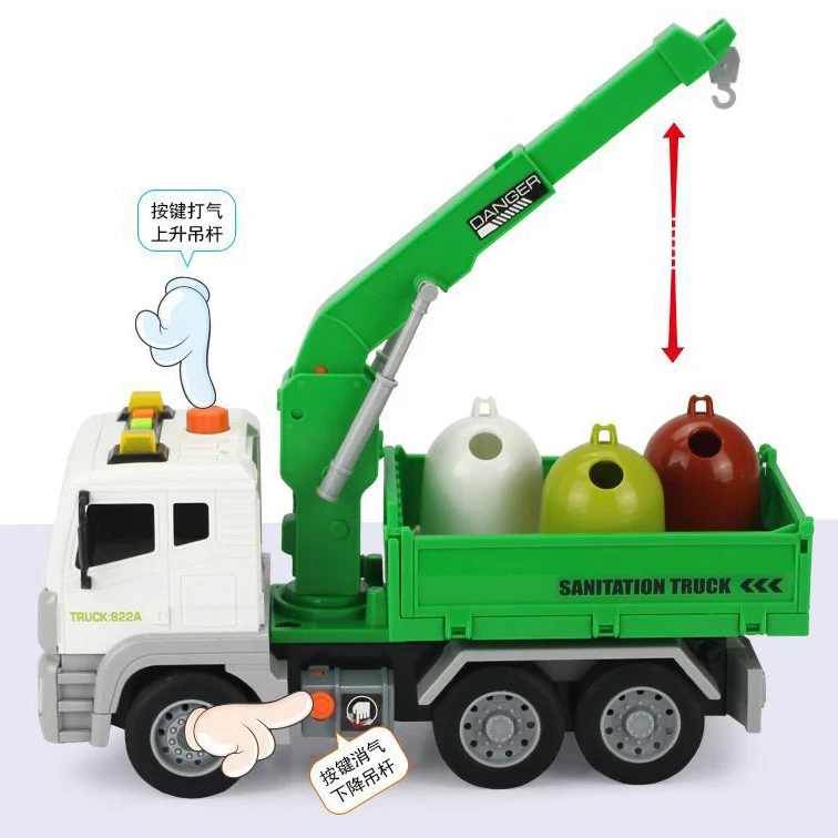 New Product Boys Other Toy Vehicle Inertia Green Garbage Truck Toy,1/12 Friction City Garbage Truck Toy With Lighting,Music