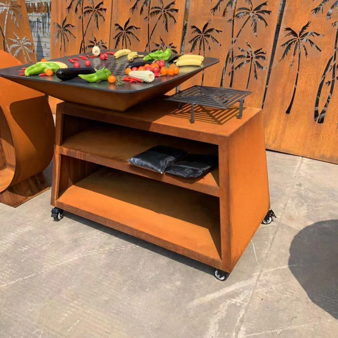 square Big BBQ Corten Steel Outdoor Garden Barbecue Grill