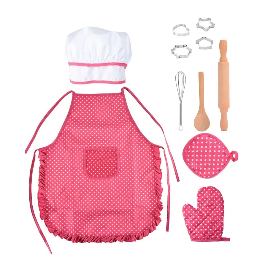 Kids Cooking and Baking Chef Set Toddler Dress Up Pretend Play Kitchen Toys Boys Girls Apron Hat Utensils Complete Cooking Sets