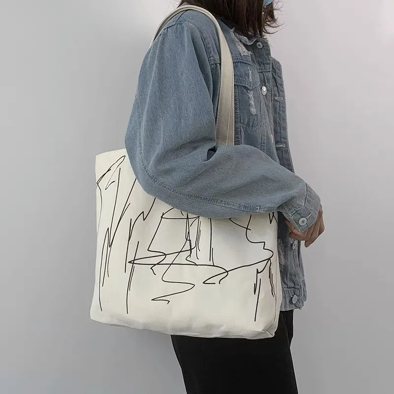 Women Canvas Shoulder Shopper Bags Reusable Shopping Bag Cotton Cloth Tote Bag