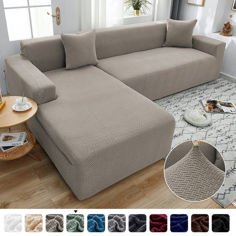 Solid Color Elastic Slipcovers Couch Cover Stretch Sofa Towel Corner Sofa Covers 3 Seats  For Fully Wrapped Chaselong Cover