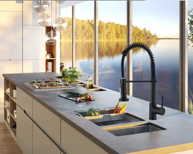 
Holmine Black Brass Kitchen Faucet Deck Mounted Mixer Tap 360 Degree Rotation Kitchen Faucet 
