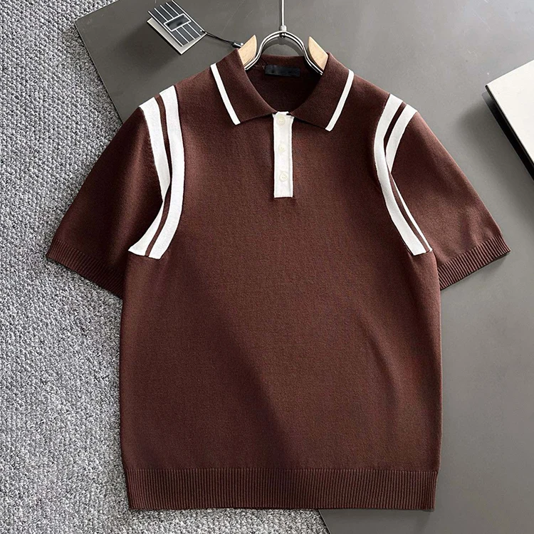 New Design Round Neck T-shirt Mercerized cotton knit jacquard short sleeve T-shirt