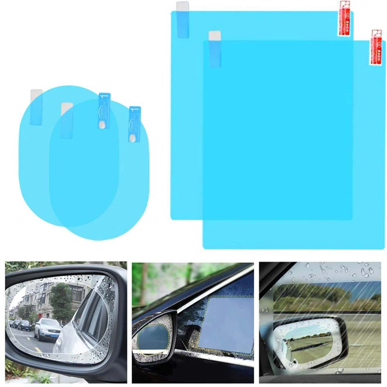 1 Set 4 Pcs Car Mirror Film and Side Window Film Anti Fog Rear View Rainproof Waterproof Nano Coating Film for Car Mirrors