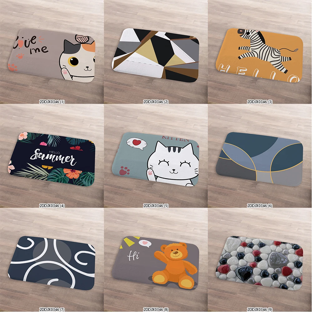 Wholesale Rug Cartoon Style Cat Zebra Pebble Print Living Room Velvet Home Mat Orange Doormat Water Absorber For Room Children