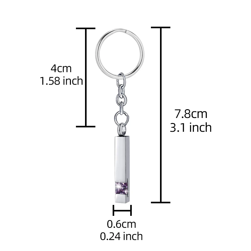Square pillar Urn Keychain for Ashes Cremation Jewelry for Ashes Stainless Steel Ashes Key chain for Men Women Crystal Cremation