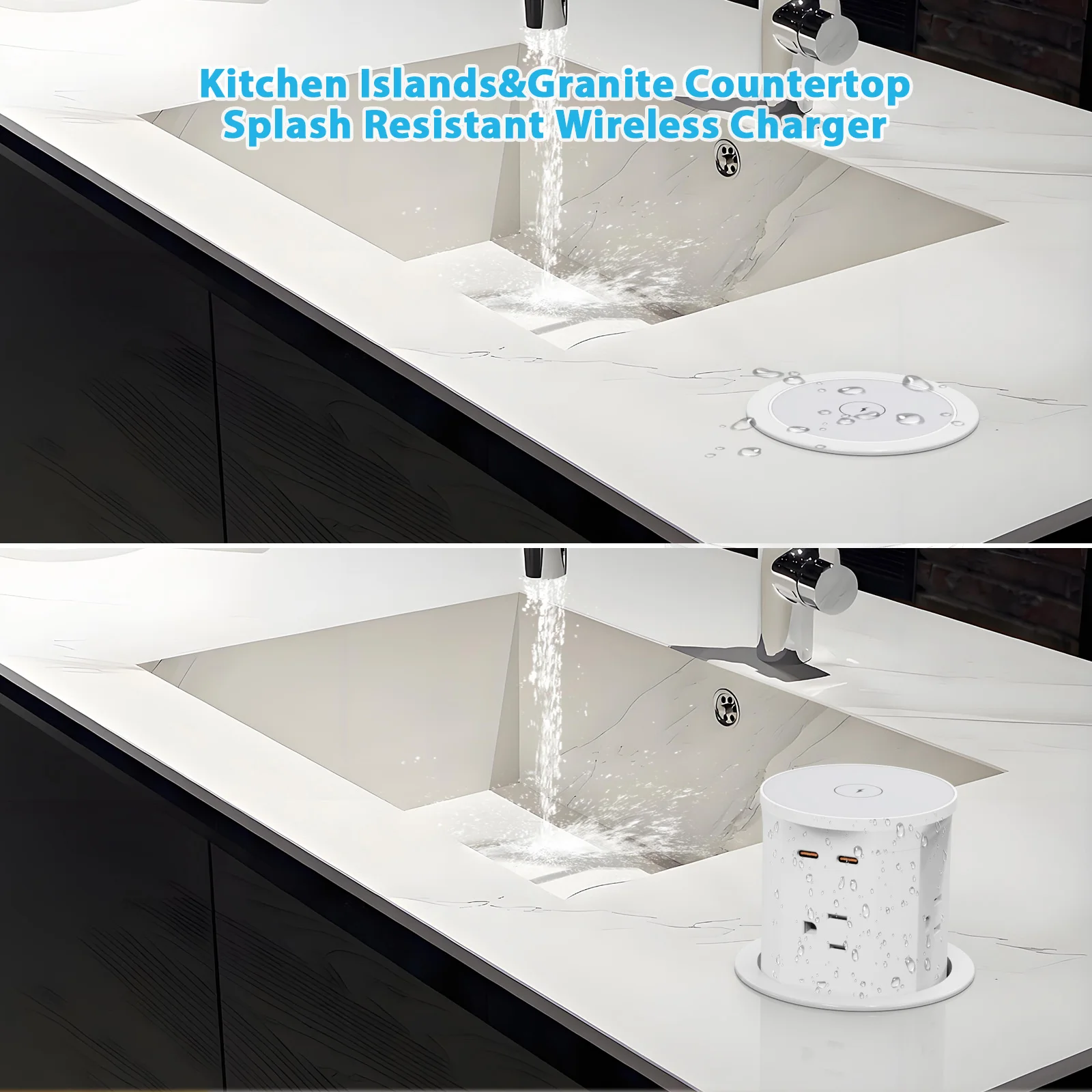 85mm Recessed Pneumatic Lift Pop Up Socket Retractable 4 AC Power Pop-Up Desktop Outlet Socket with 15W Wireless Charger