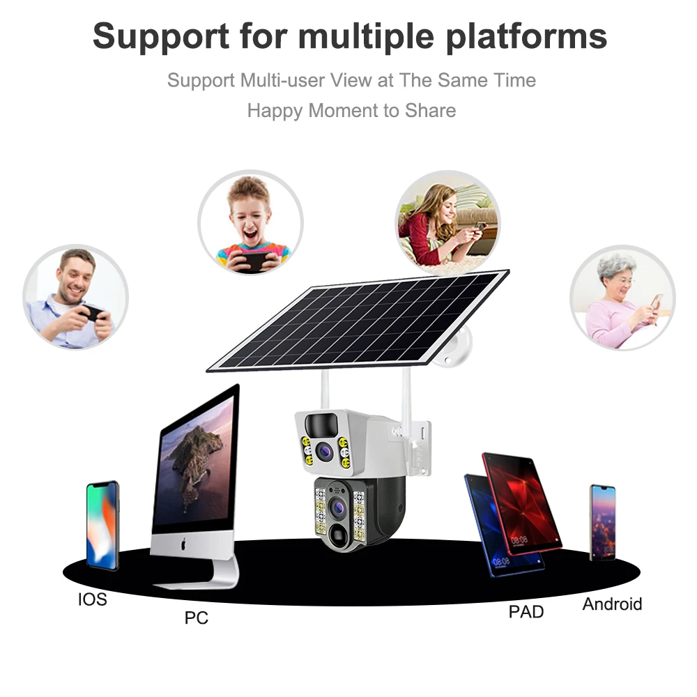 V380pro Dual Lens 4MP HD Solar Battery Powered ip Camera CCTV PTZ Dual Lens Network Solar Panel WIFI Camera