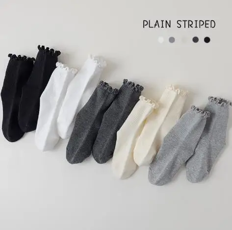 Hot-selling Fashion Sweet Plain Black White Grey Custom Cotton Crew Kids Socks Wholesale