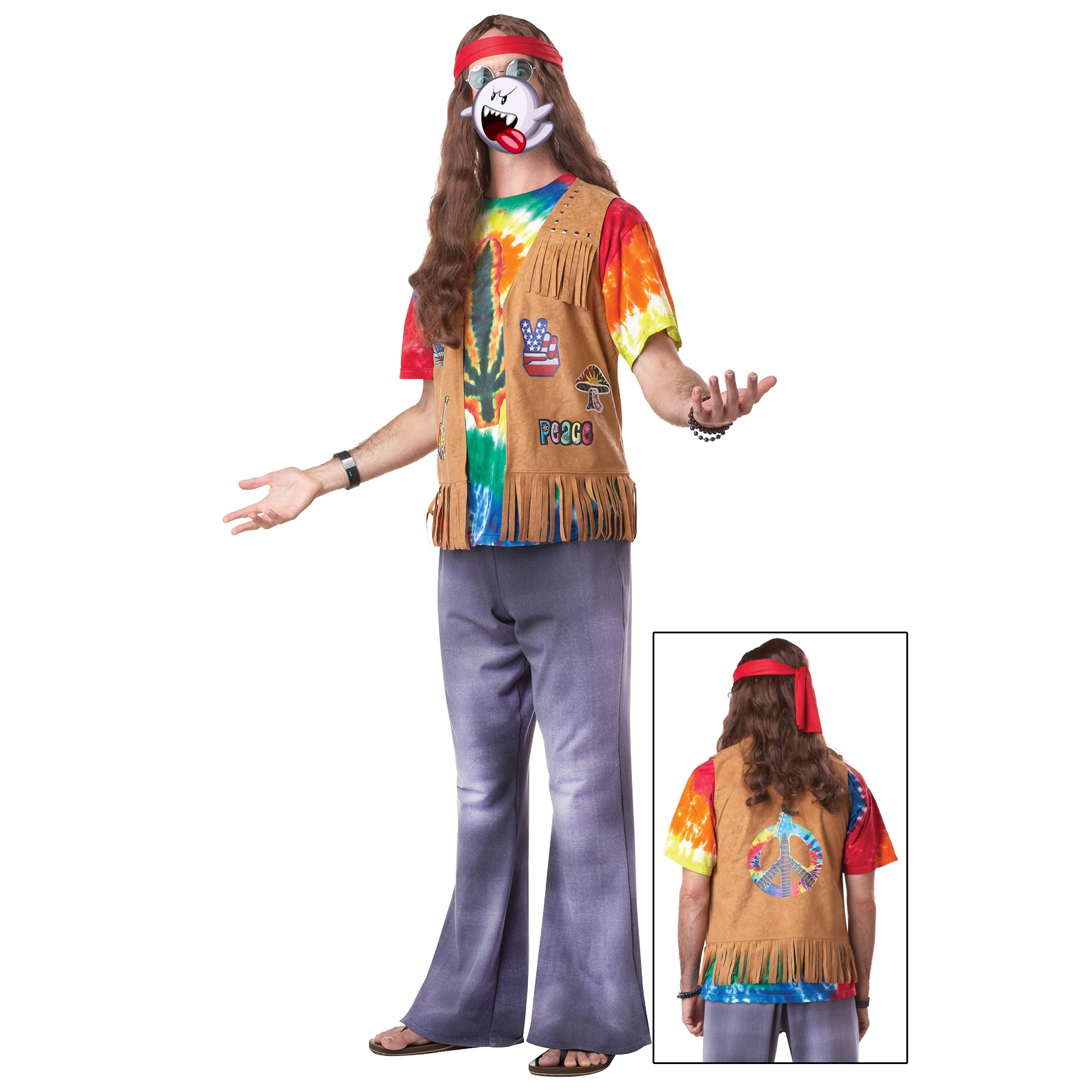 Wholesale Hippie Costume Set, Includes Hot Printed T-Shirt, Well Sewed Vest, Headband and Sunglasses for Theme Parties
