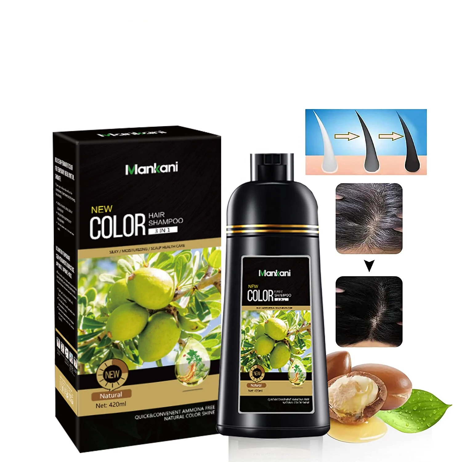 Private Label hair coloring shampoo natural Brown Color Black Permanent Herbal Hair Dye Shampoo