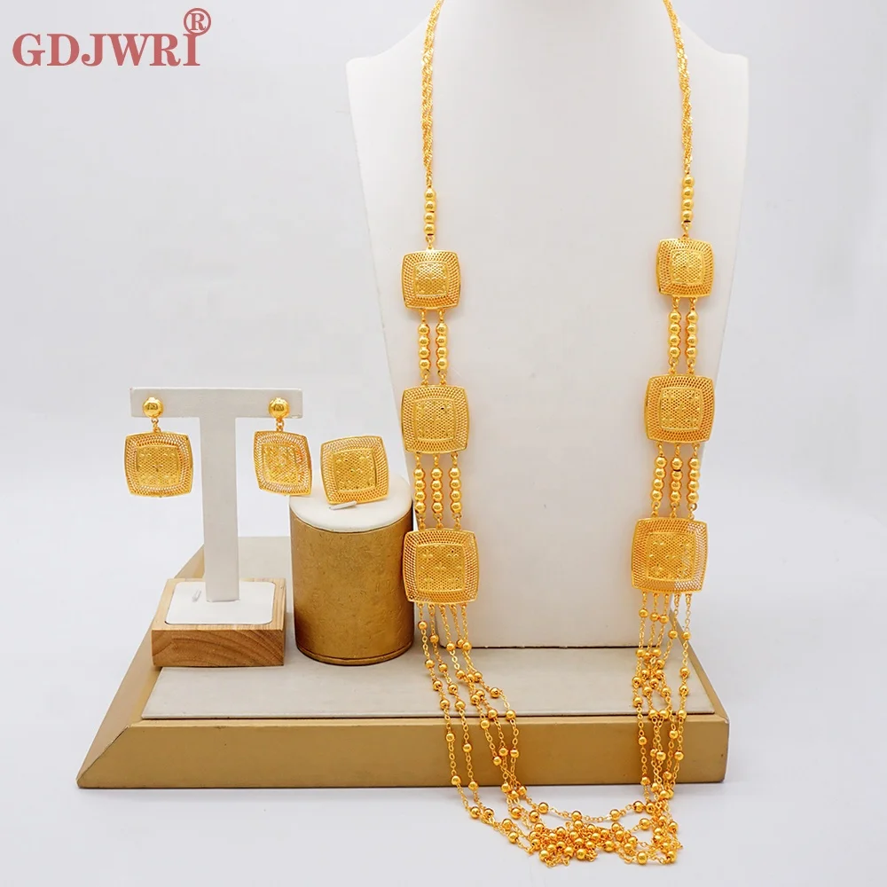 GDJWRI  BJ1429 Dubai gold New bridal African long jewelry set necklace earring matching factory wholesale