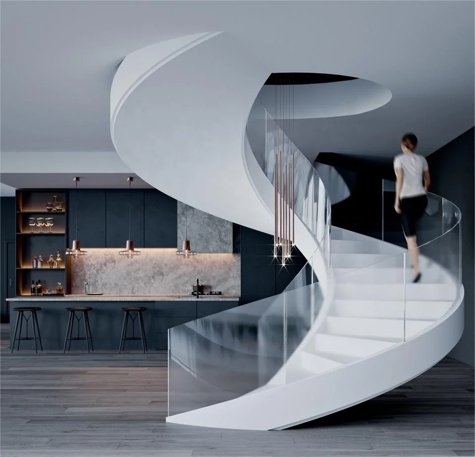 Factory Good Price Wrought Iron  Balustrade & Handrail Indoor Staircase White Oak Stair Tread For Wooden Tread Spiral Stair