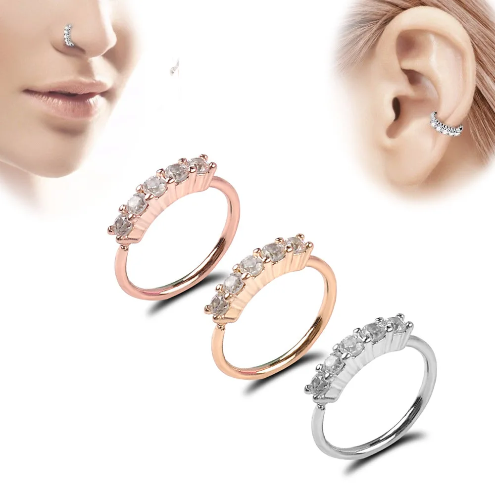 Getta Crystal CZ Nose Piercing Nose Ring Body Jewelry Brass Nose Hoop Women Popular Men Gift Party Diamond