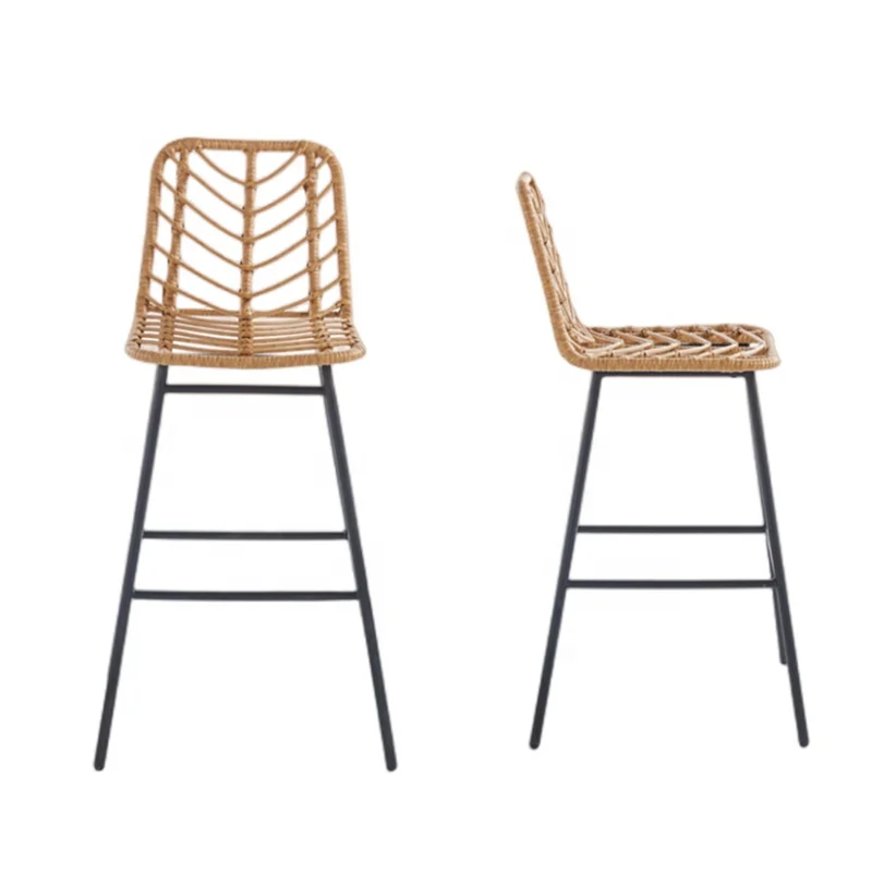 Cheap Rattan Bar Stool PE Wicker Powder Coated Bar Chair Black Natural Rattan Bar Stool