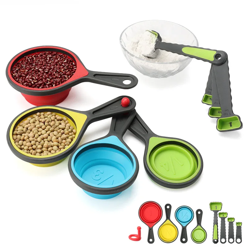 Bpa Free Adjustable Portable Durable Colorful Top Seller 8 Piece Silicone Measuring Spoons And Cups Measure Spoon Set