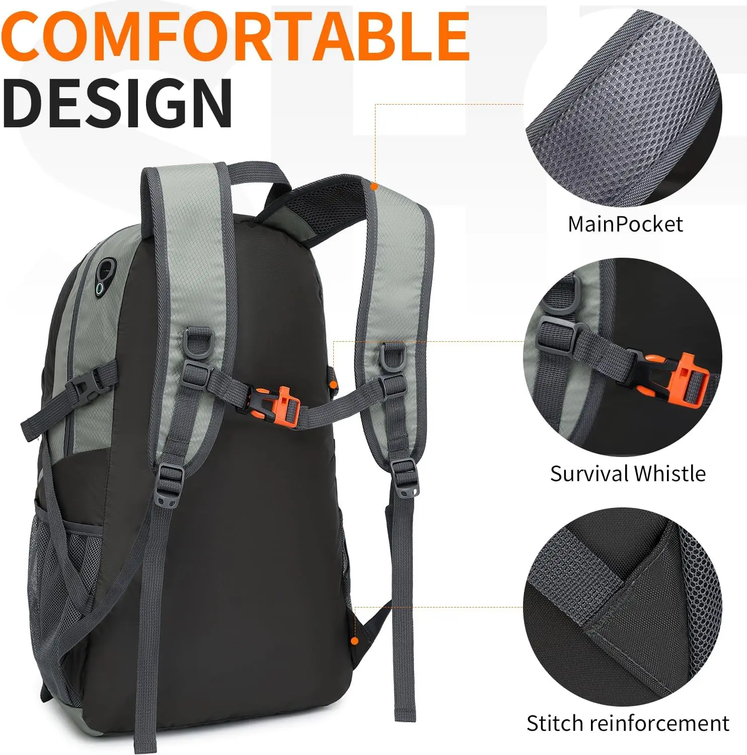 Unisex Lightweight Waterproof Zipper Closure Daypack Fashionable Packable Hiking Travel Backpack for Men Women Camping Sports