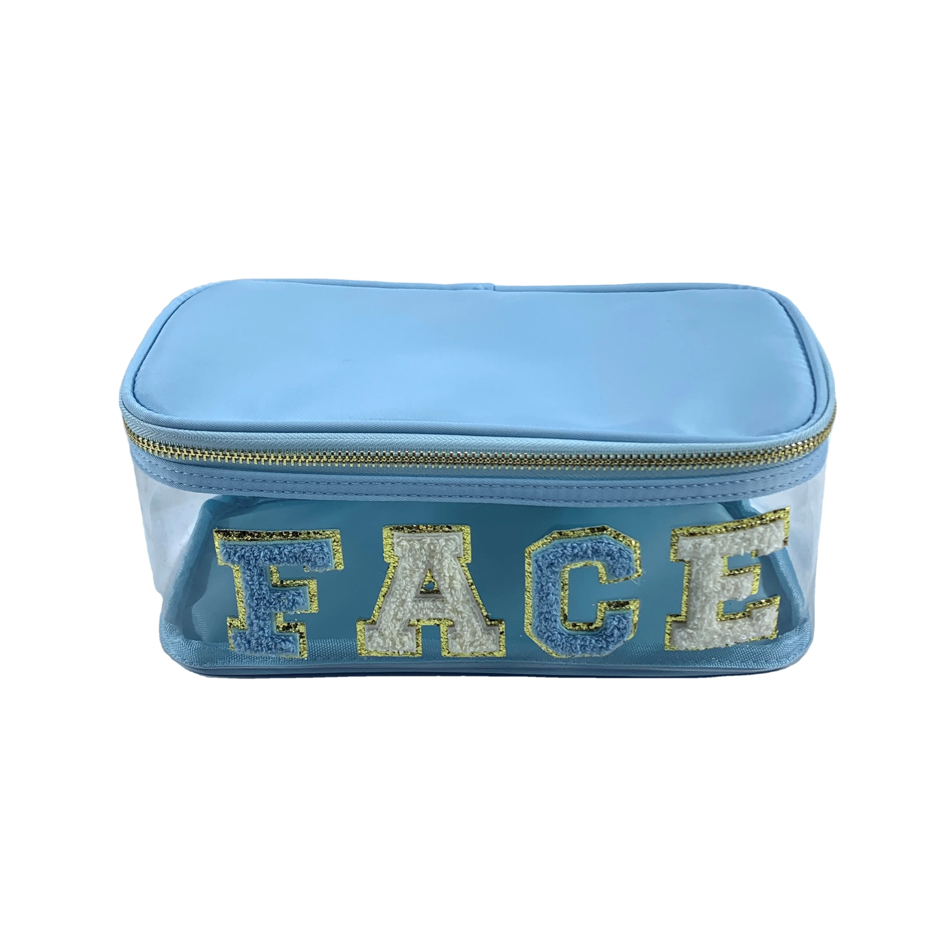 Custom letter patches PVC Travel Nylon Custom Pink Color Clear Make Up Bag Transparent Women Cosmetic Bags