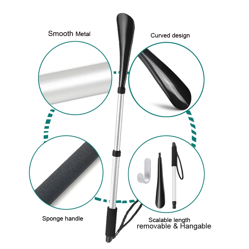 NEW Shoe Horn Long Handle,8.5-39 Inches Portable Telescopic Aluminum Alloy Long Shoe Horn with Handle for Seniors Kids HA01555