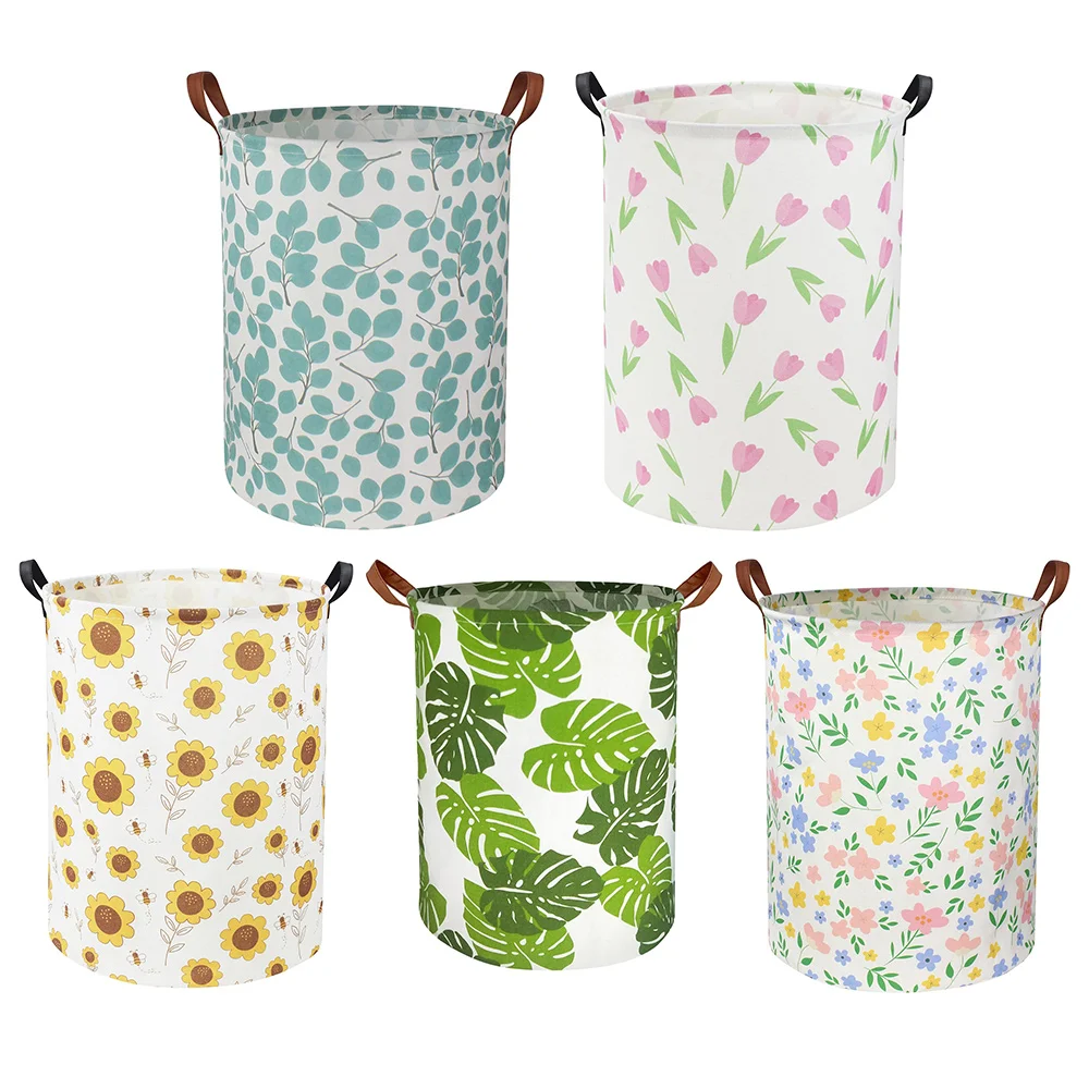 100% Natural Linen Laundry Hamper Laundry Basket with Long Handles Large Round Laundry Basket