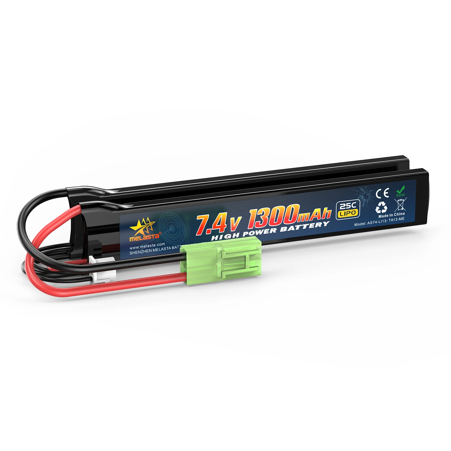 Melasta 7.4V 15C 25C 1300mAh Airsoft Lipo Battery 2S Stick Battery with Mini Tamiya Connector for airsoft toy