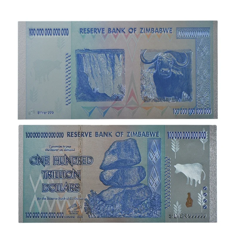 New Products Silver 999 Zimbabwe Banknote One Hundred Trillion Dollars Bill Money For Collection