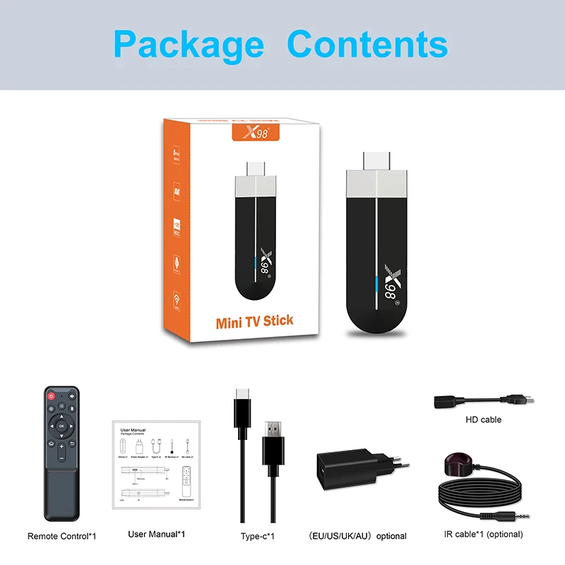 High Speed 4K HDR Android TV Stick Amlogic S905Y4 X98 S500 Android 11.0 TV Box 2GB/16GB with Good Look