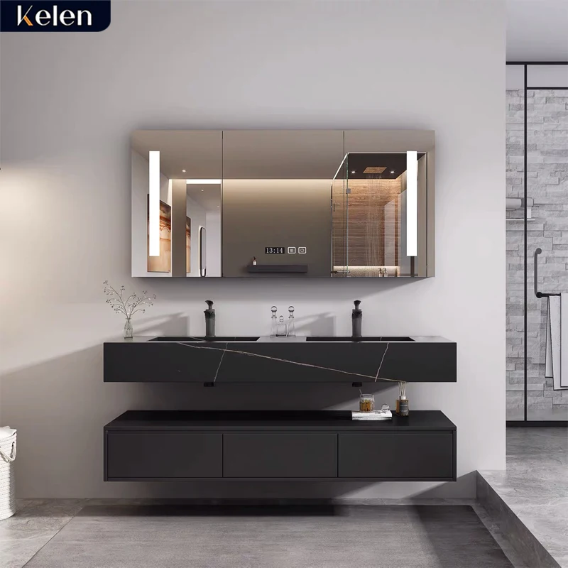 2021 New custom furniture wood modern vanities simple design laundry bath lacquer basin bathroom vanity cabinet made in