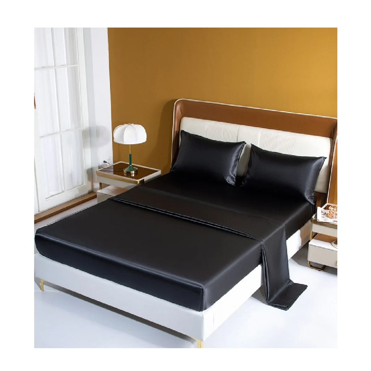 Custom Satin Wholesale High Quality Solid Color Duvet Cover Queen King Fitted Flat Bedsheets Bedding Sets with 4 Pillows Case