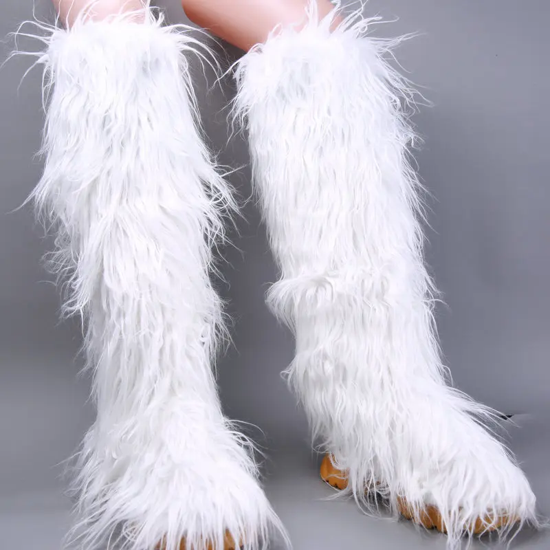 wholesale 2024 fashion fashion snow boots fur lining women  thigh high platform  faux fur heel boots