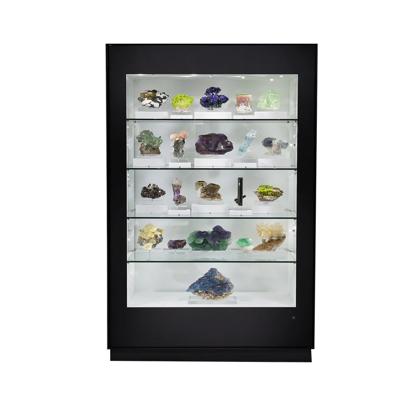 Panel Door Full Vision Display Case Sleek Display Cabinet Valuable Stone Showcase For Mineral