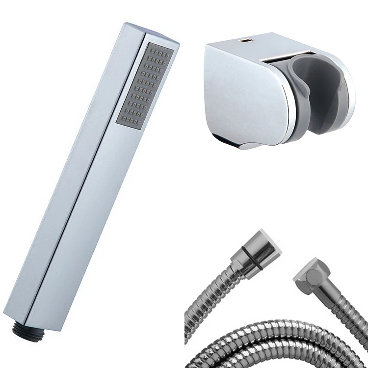 Chrome Single Function High Pressure Hand Shower Stick Square Shower Head Set With Shower Bracket And 1.5m Hose
