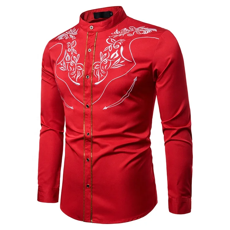Оптовая продажа, мужские рубашки с вышивкой в западном стиле, ковбойские смокинговые рубашки