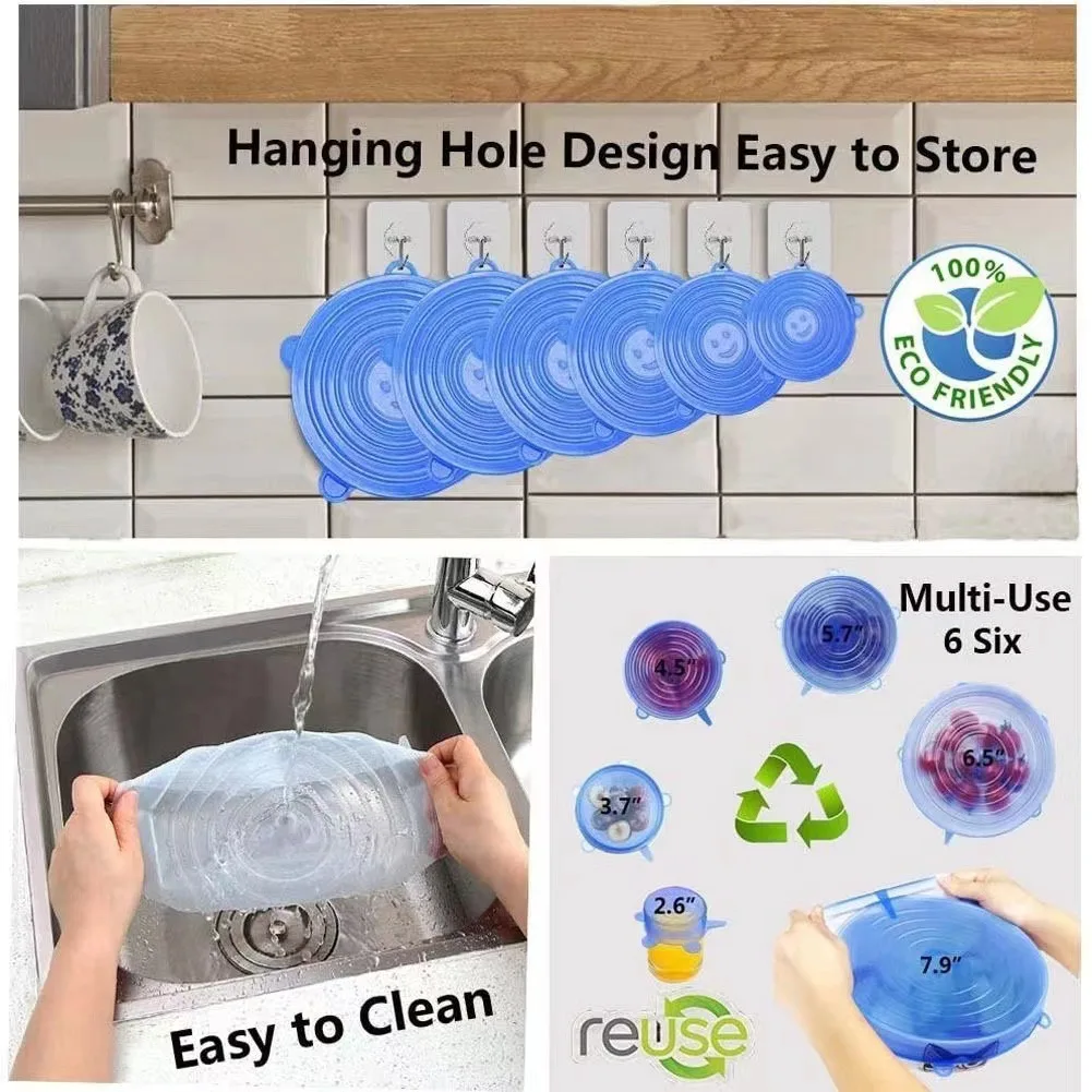 DD2625 Reusable 6pcs Durable Food Storage Covers for Bowl Different Diameter Container Silicone Stretch Lids