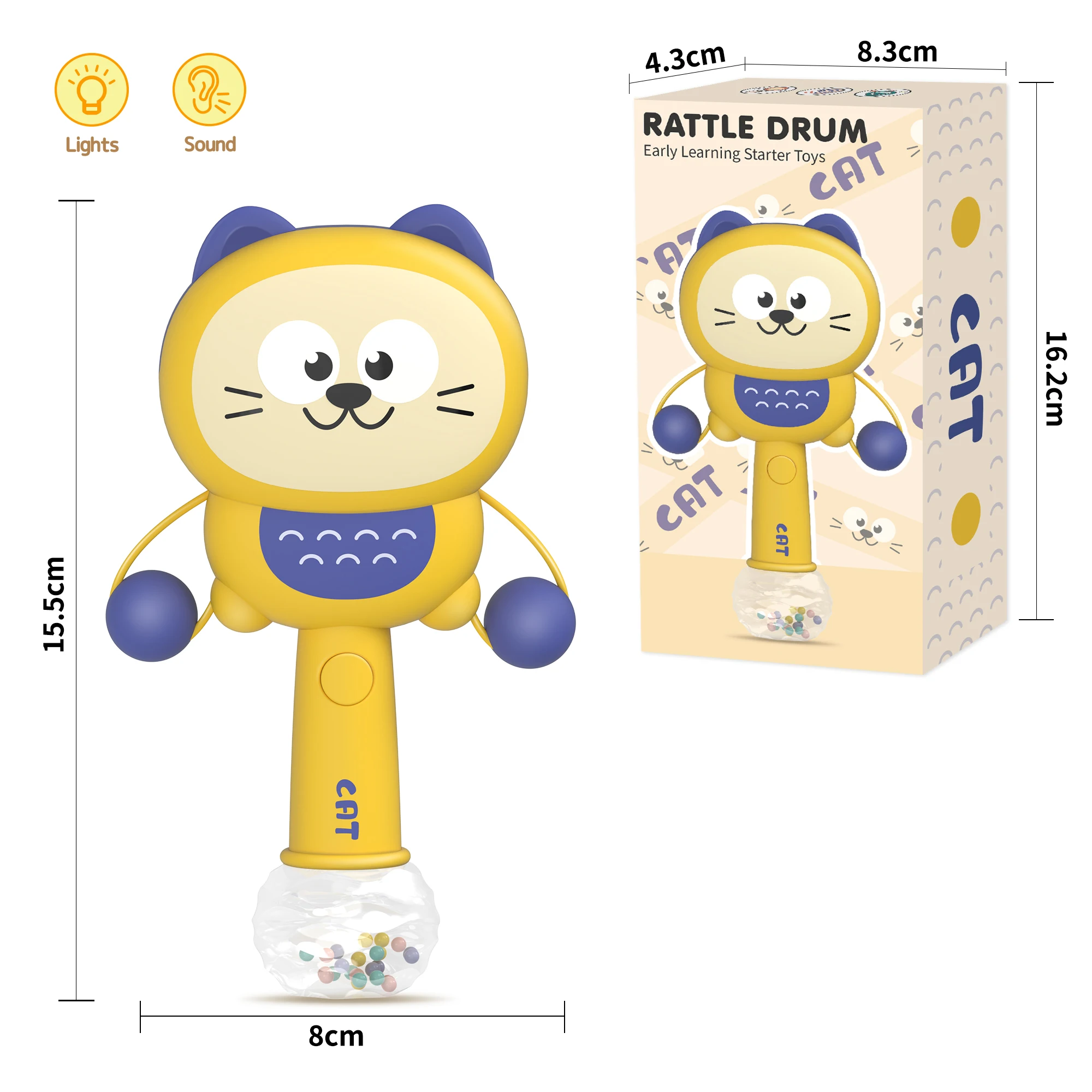 XST New Arrival Infant Cute Toy Music Light toy drum rattle Rotating Bell Baby Hand Plastic Rattle Toy Musical