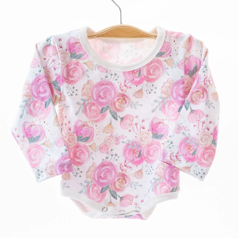
Wholesale toddler boutique clothes custom design digital printing cotton stretch long sleeve baby girl suit romper 