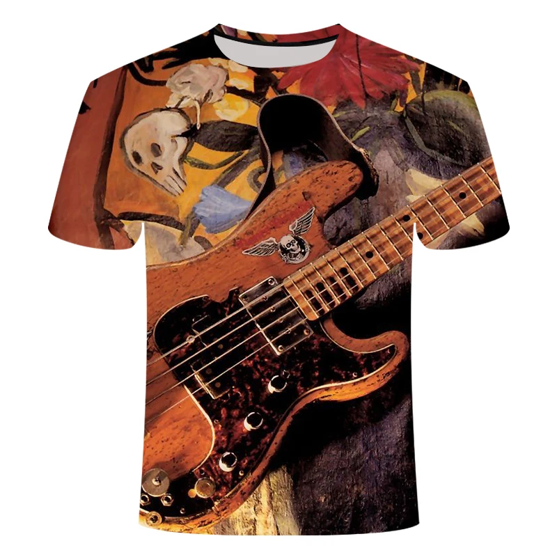 Printed Shirts Drop Ship 3D Printed Tshirt O-neck Short-sleeved Rock Musical Instrument T-shirt Guitar Orchestra Gym Tee Shirt