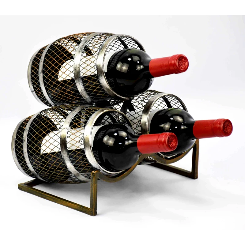 Decorative Wine Barrel Wine Bottle Holders For 3 Bottles