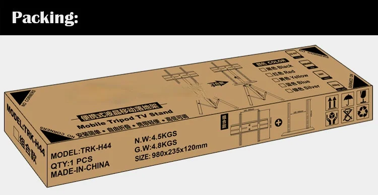 360 degree Swivel 32~55 inch TV Mount Tripod Stand with DVD Holder VESA 100~500mm Loading 50kgs Height Adjustable TV Floor Stand