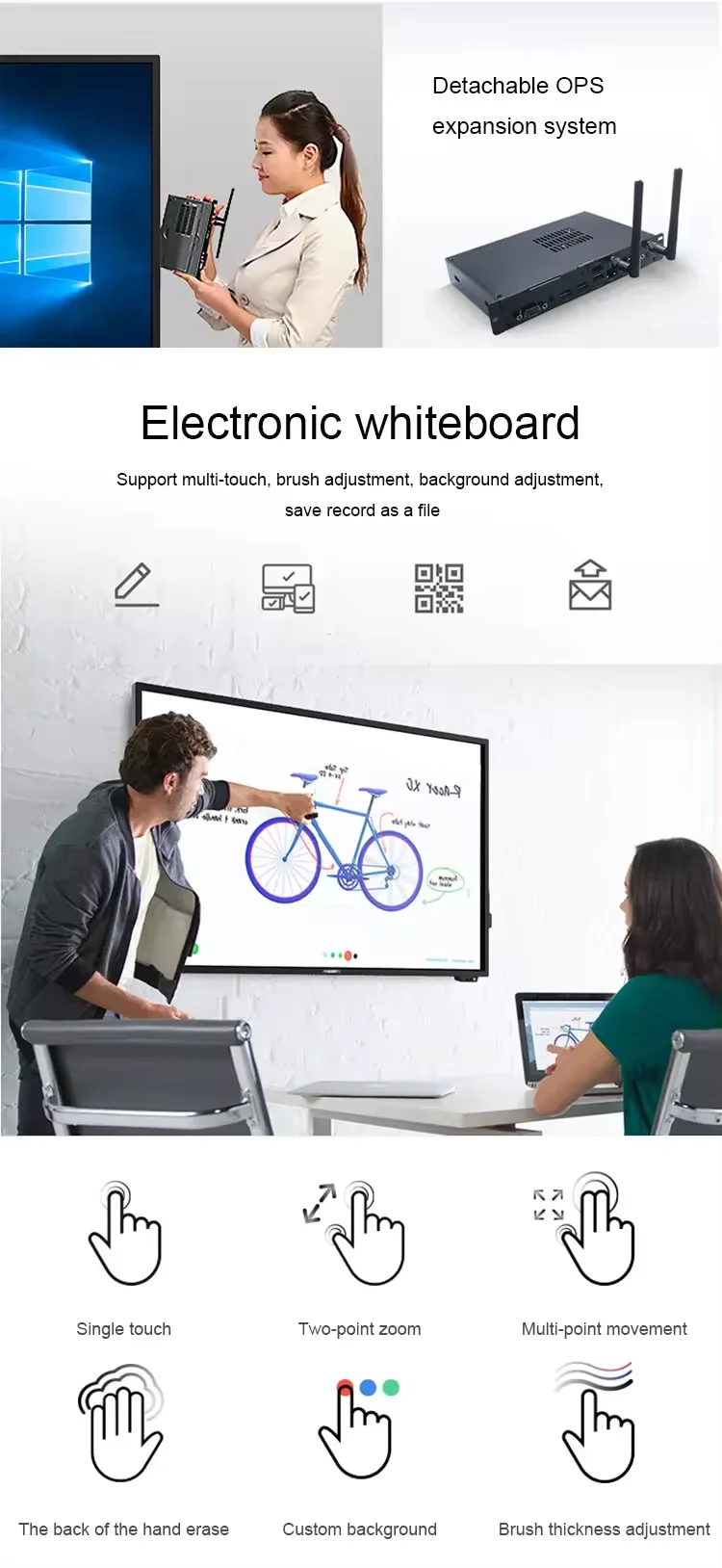 Factory Direct Best Price 32GB 4GB Infrared Smart Whiteboard Digital Magnet Whiteboard School Teaching Interactive Flat Panel