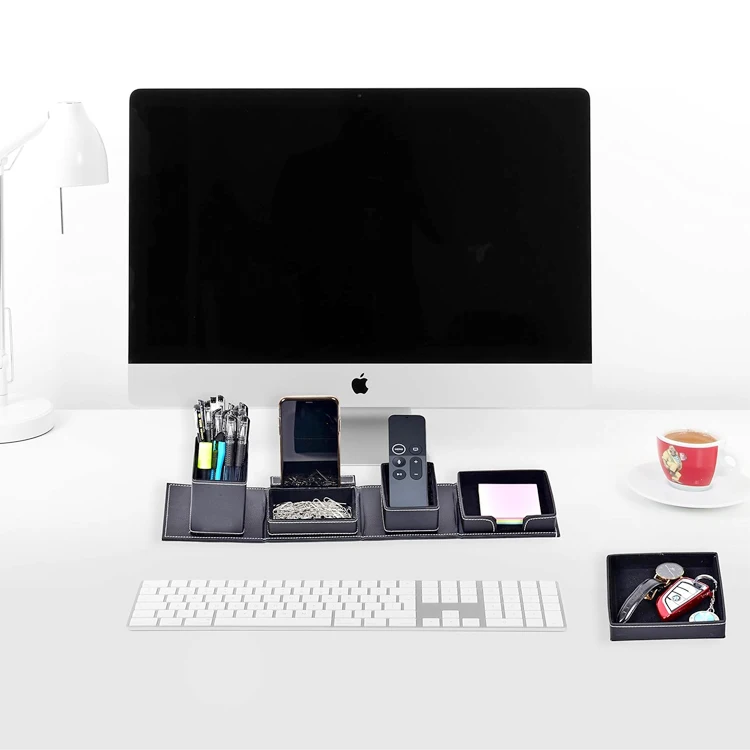 Custom Leather Office Supplies Desk Organizer Storage Boxes And Accessories Box