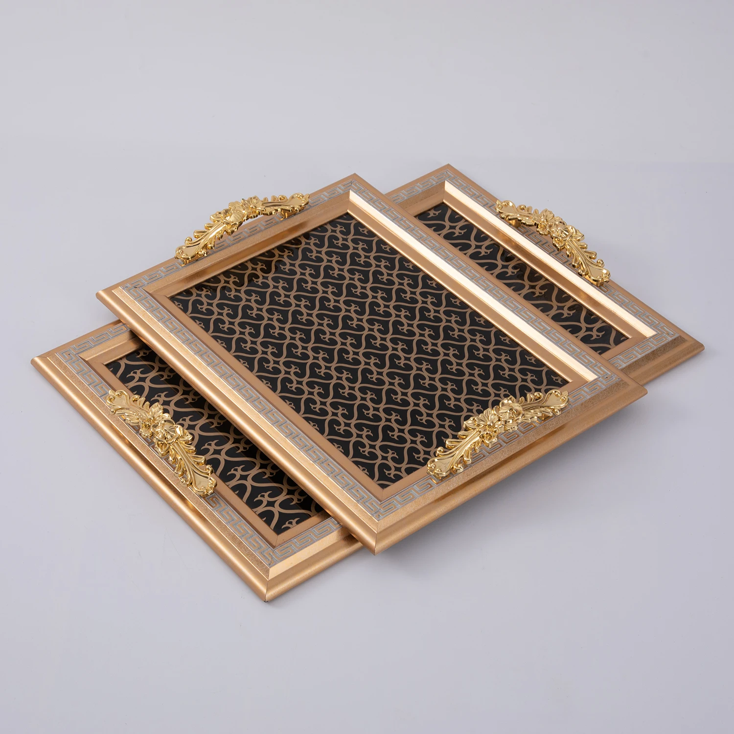 European Style Household Hotel Restaurant Food Tray With Handle Serving Tray Sets Flat Base Tray