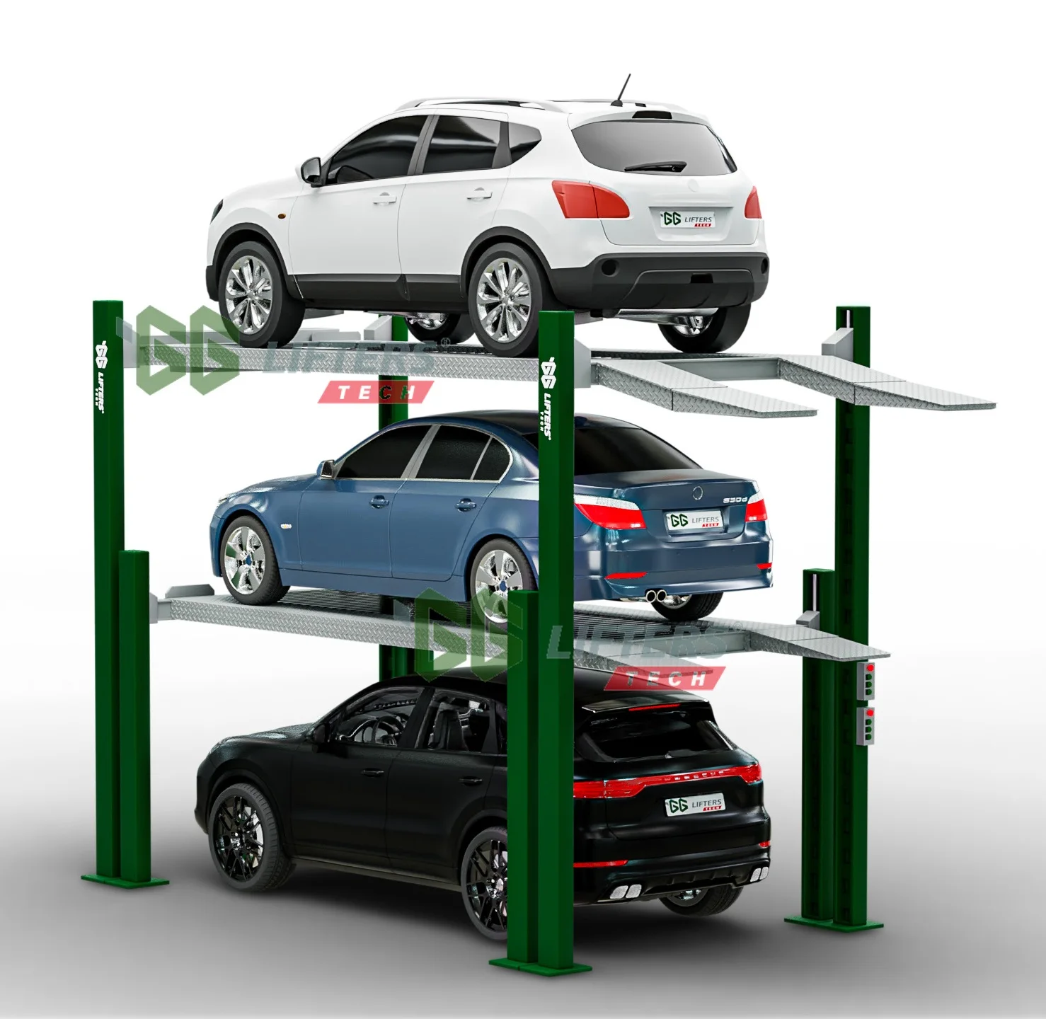 Rampas Para Coches / Elevador De Parqueo Para 3 Carros /hydraulic triple stacker car parking lift 4 post car parking system