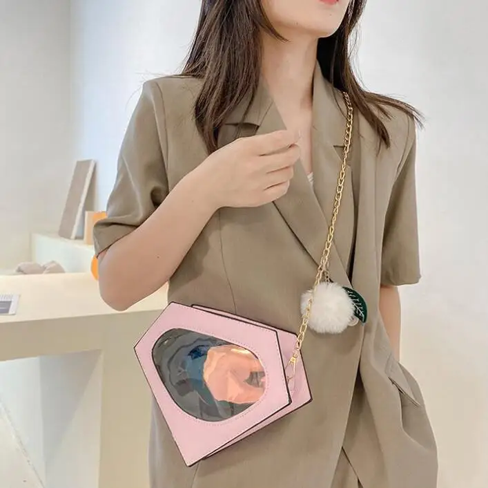 Hot Sale New Style Women Cheap PU Transparent Hand Bag Irregular Designer Purses Bags for Ladies