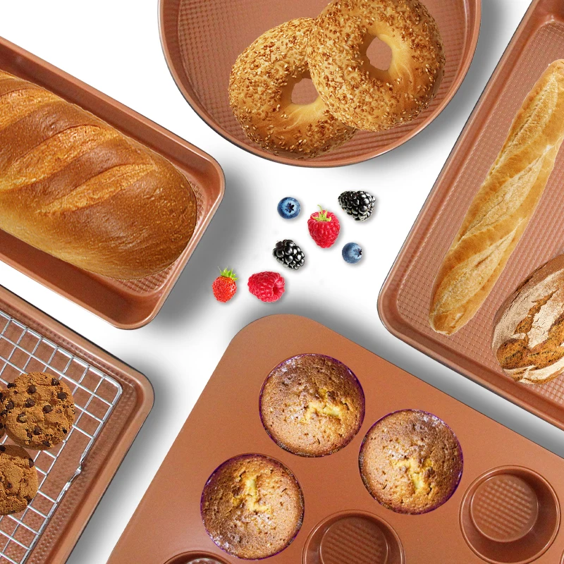 6pcs/set Copper Non Stick Brownie Cake Baking Pan Carbon Steel Bakeware For Oven Baking Brownie Maker Cooking Desserts