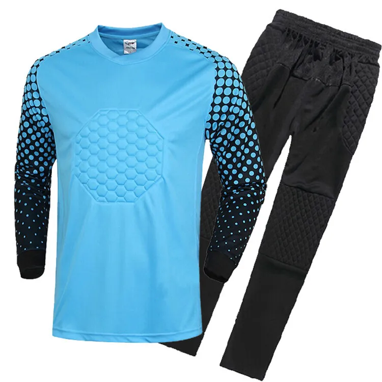 Wholesale football uniform goalkeeper suit long sleeve t-shirt and sweatpants 2 pieces mens soccer jersey set