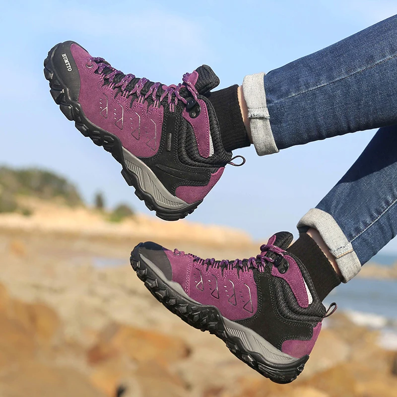 Humtto New Hiking Shoes Leather Boots Rubber Outsole Top Quality Trail Running Shoes Waterproof Men Hiking Boots