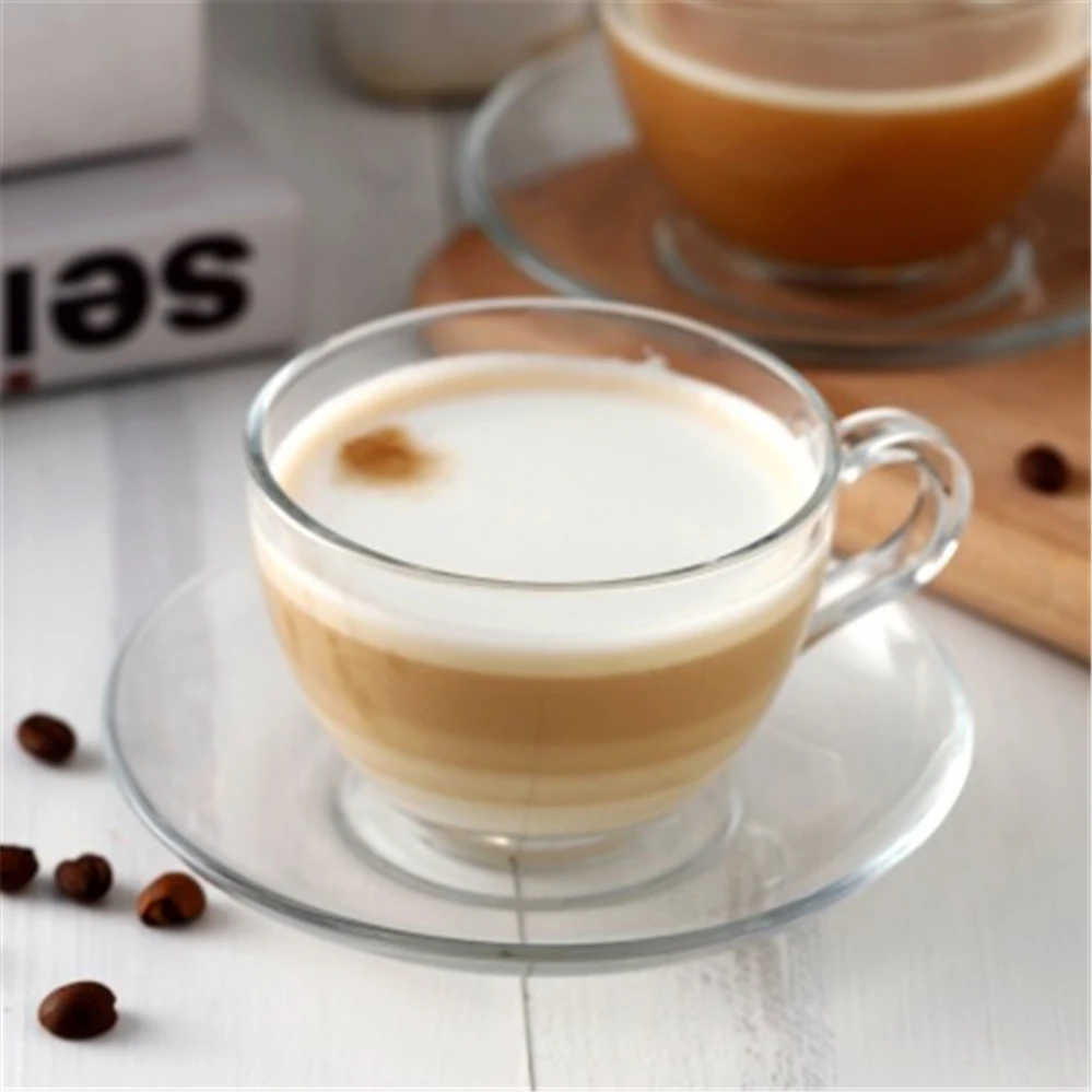 Hot Selling Custom Wholesale Christmas Gifts Glass Tea Cups and Saucer For Tea Coffee Latte